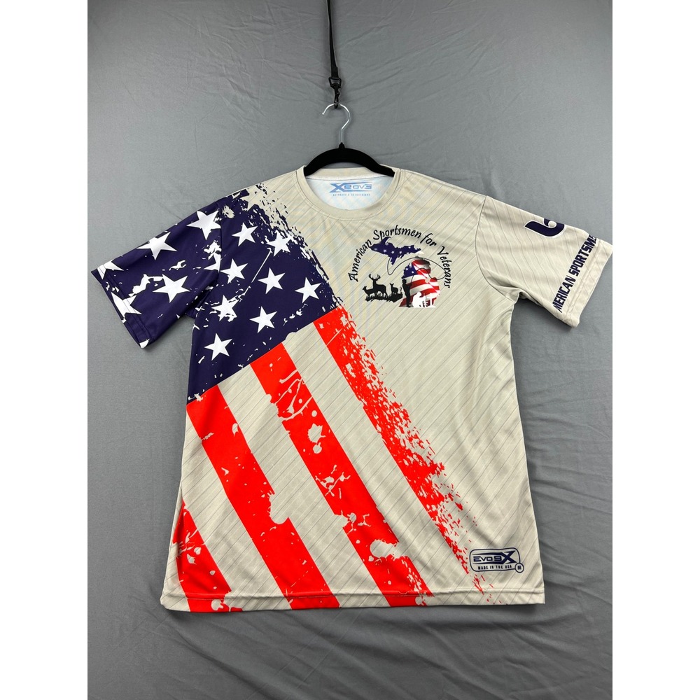 Evo9x Mens American Sportsmen for Veterans Michigan Patriotic T-Shirt Medium USA